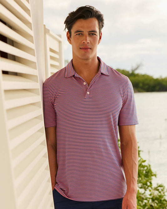 Oceanfront Stripe Pique Performance Polo | Southern Tide Men