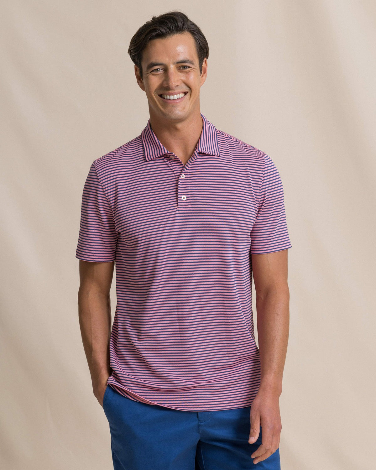 Oceanfront Stripe Pique Performance Polo | Southern Tide Men
