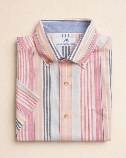 Sea Voyage Stripe Linen Rayon Short Sleeve Shirt | Southern Tide Men