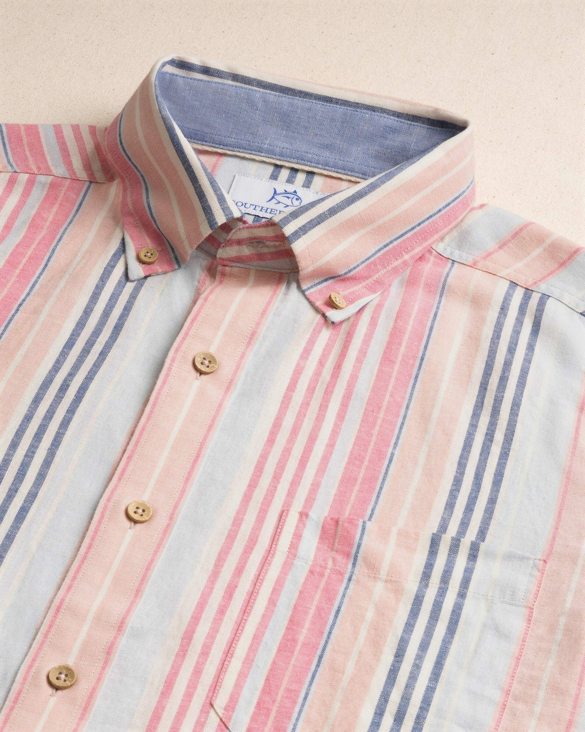 Sea Voyage Stripe Linen Rayon Short Sleeve Shirt | Southern Tide Men