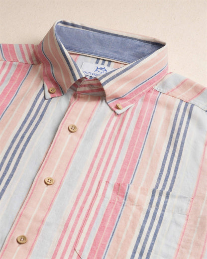 Sea Voyage Stripe Linen Rayon Short Sleeve Shirt | Southern Tide Men