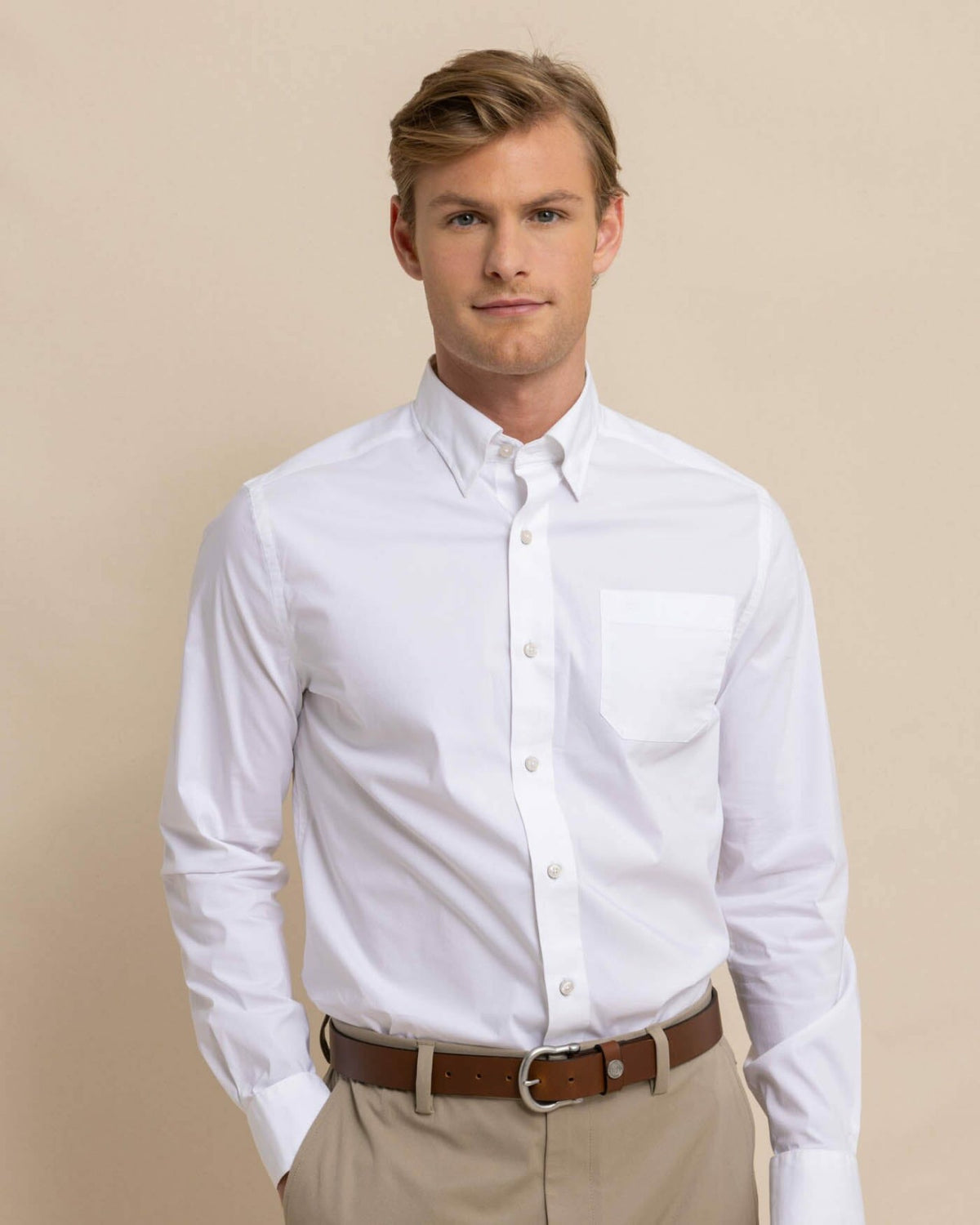 Charleston Overbrook Solid White Sport Shirt | Southern Tide Men