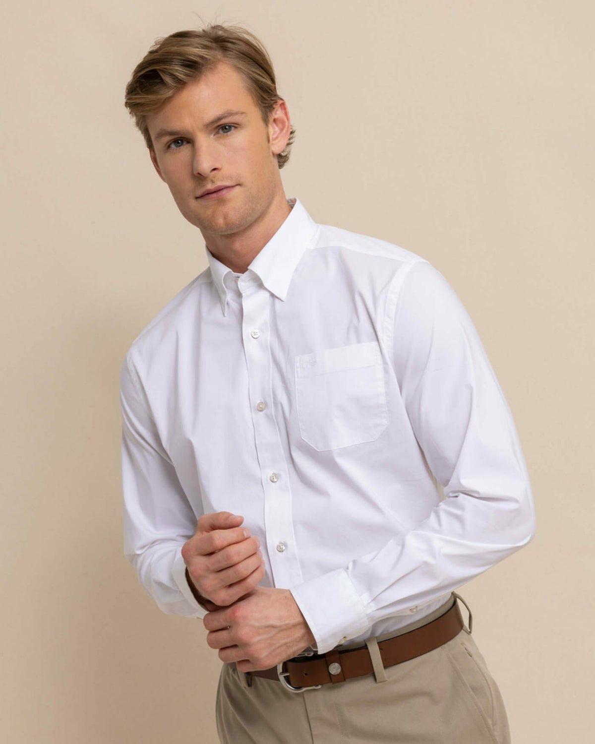 Charleston Overbrook Solid White Sport Shirt | Southern Tide Men