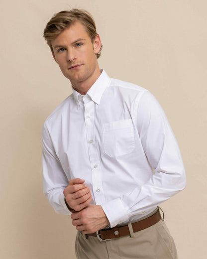Charleston Overbrook Solid White Sport Shirt | Southern Tide Men