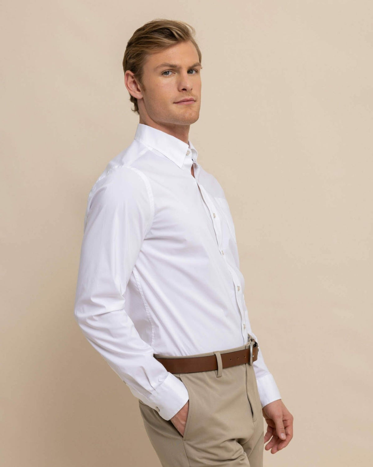 Charleston Overbrook Solid White Sport Shirt | Southern Tide Men
