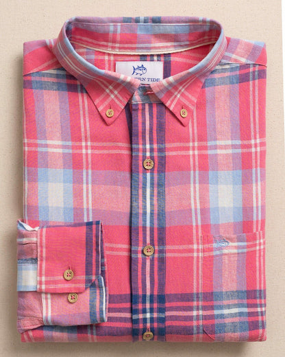 Cedar Island Plaid Linen Rayon Sport Shirt | Southern Tide Men