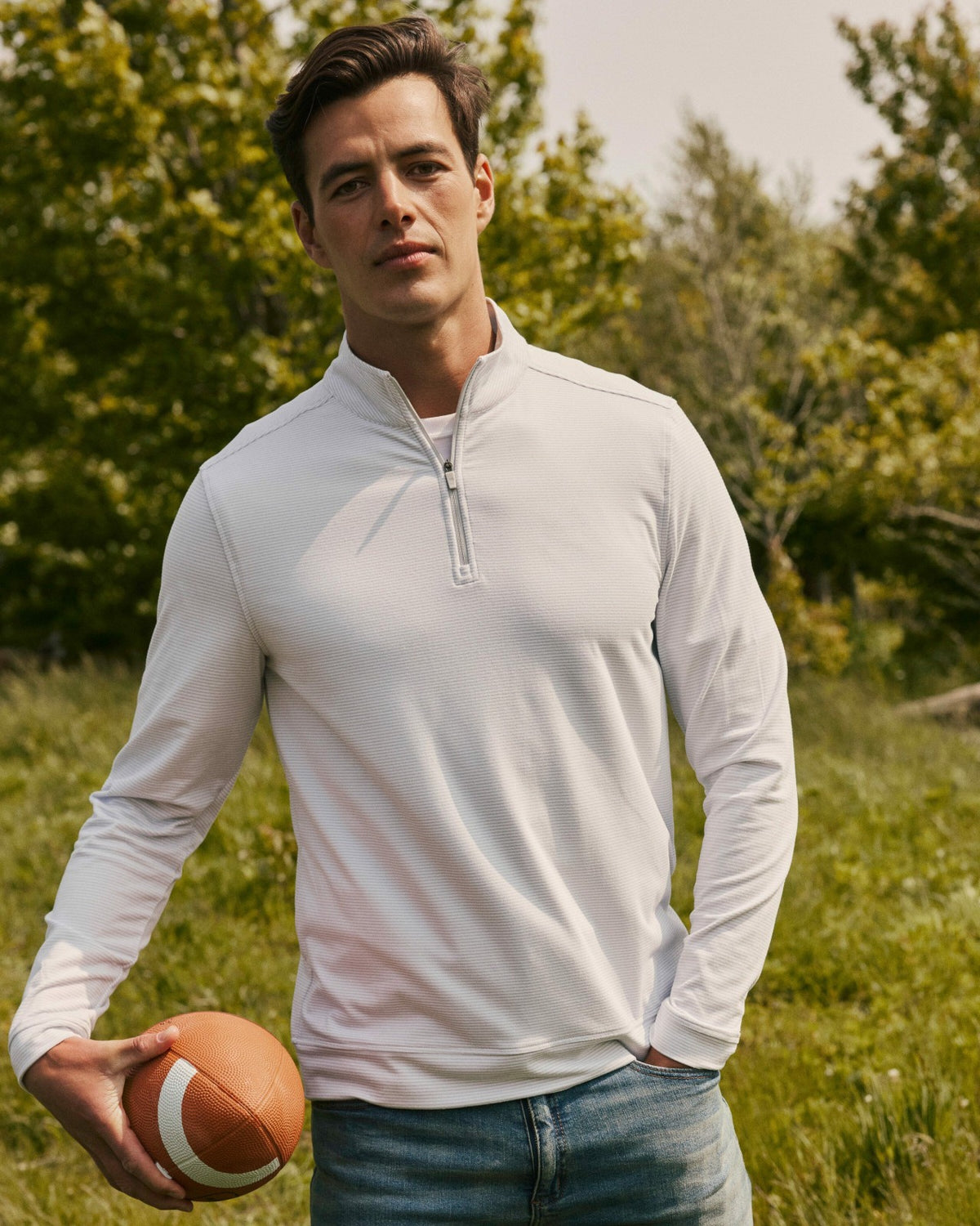 Cruiser Micro-Stripe Heather Quarter Zip | Southern Tide Men
