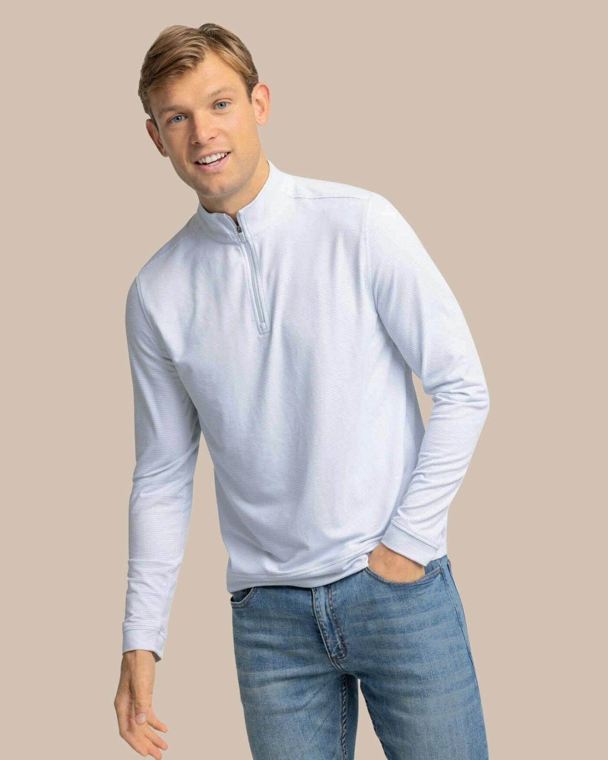 Cruiser Micro-Stripe Heather Quarter Zip | Southern Tide Men