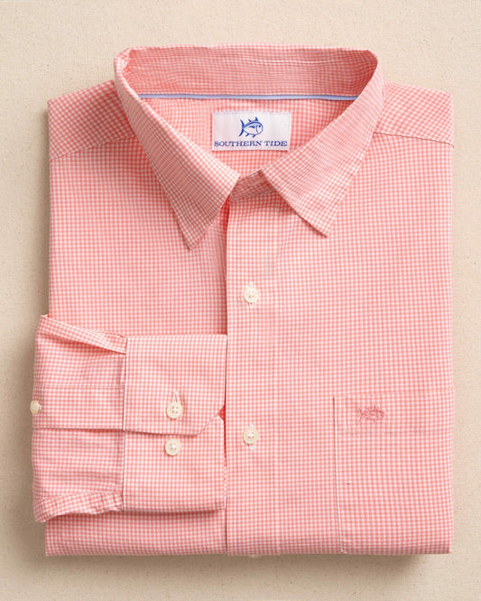 Charleston Parkwood Micro-Gingham Shirt - Coral | Southern Tide Men|Sale