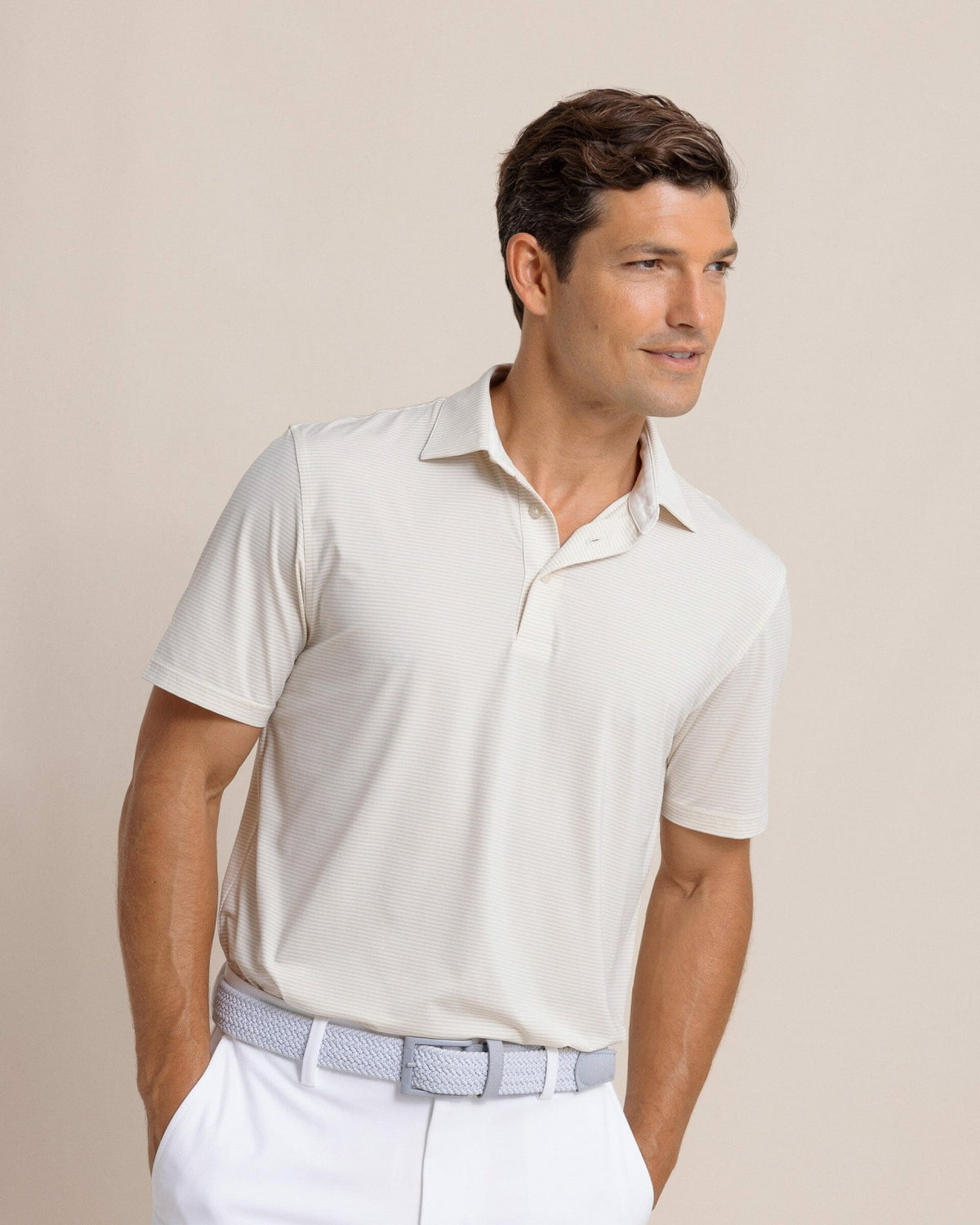 brrr°®-eeze Meadowbrook Stripe Polo - Sand White | Southern Tide Men|Sale