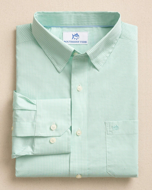 Charleston Parkwood Micro-Gingham Shirt - Green | Southern Tide Men|Sale