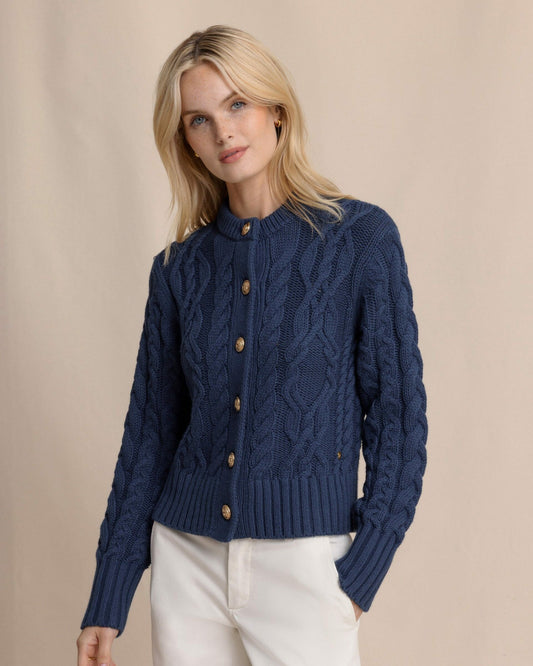 Clarke Cable Knit Cardigan - Dress Blue | Southern Tide Women
