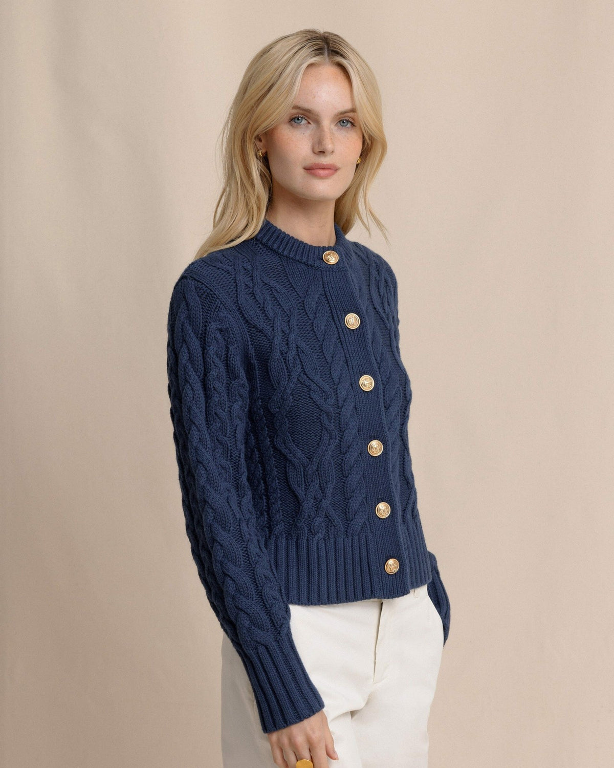 Clarke Cable Knit Cardigan - Dress Blue | Southern Tide Women