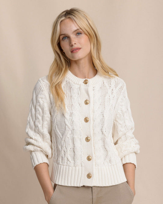 Clarke Cable Knit Cardigan - Sand White | Southern Tide Women