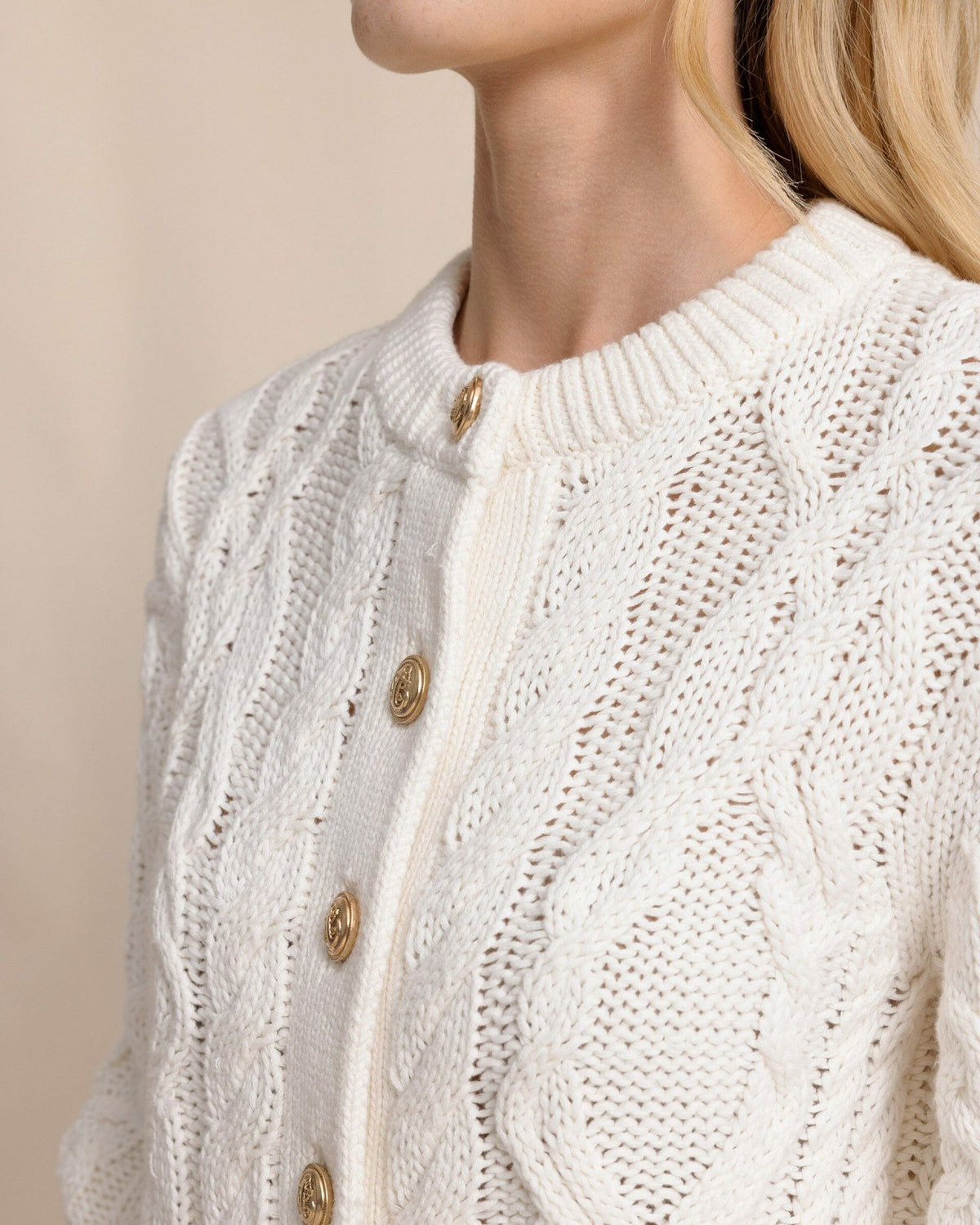 Clarke Cable Knit Cardigan - Sand White | Southern Tide Women