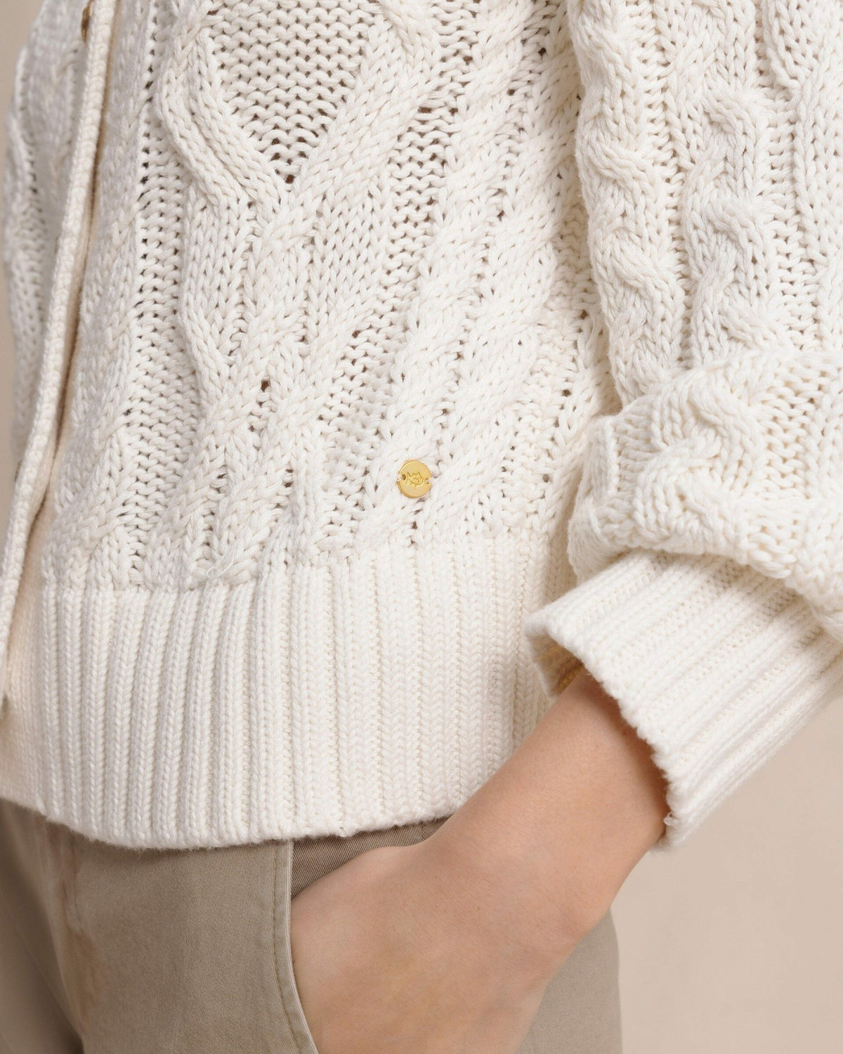 Clarke Cable Knit Cardigan - Sand White | Southern Tide Women