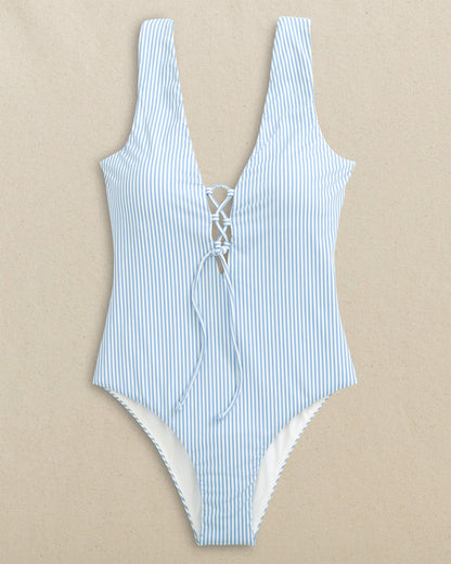Seersucker Lace-Up One-Piece Swimsuit | Southern Tide Women