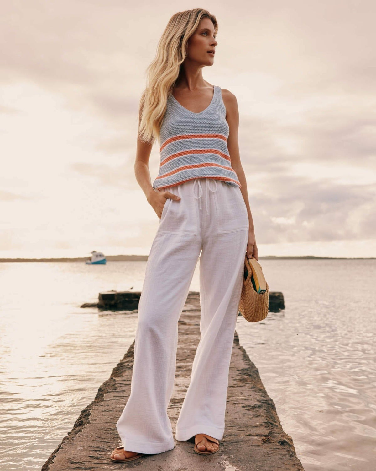 Laken Wide Leg Pant - Classic White | Southern Tide Women