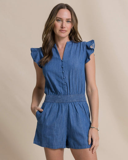 Evalyn Flutter Sleeve Smocked Romper | Southern Tide Women