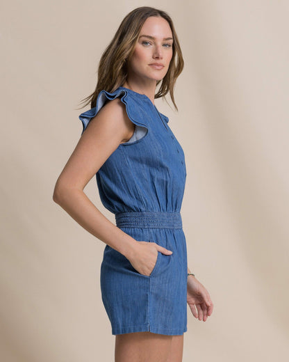 Evalyn Flutter Sleeve Smocked Romper | Southern Tide Women