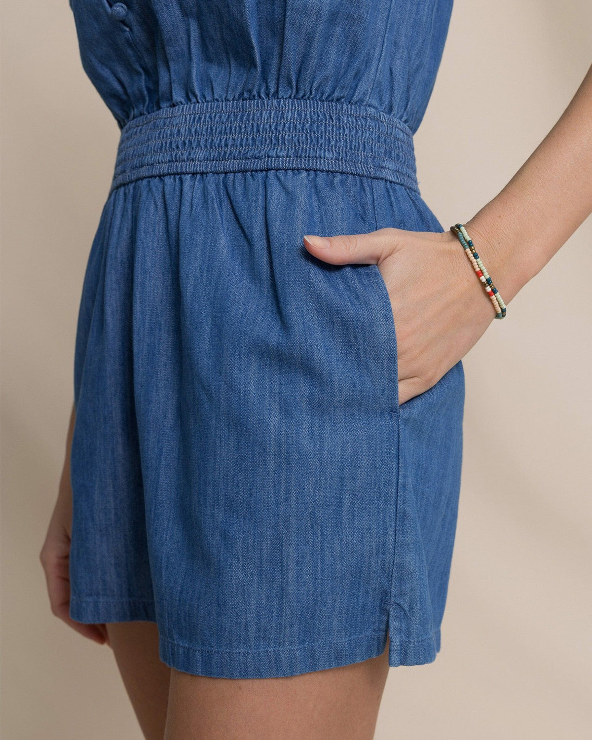 Evalyn Flutter Sleeve Smocked Romper | Southern Tide Women