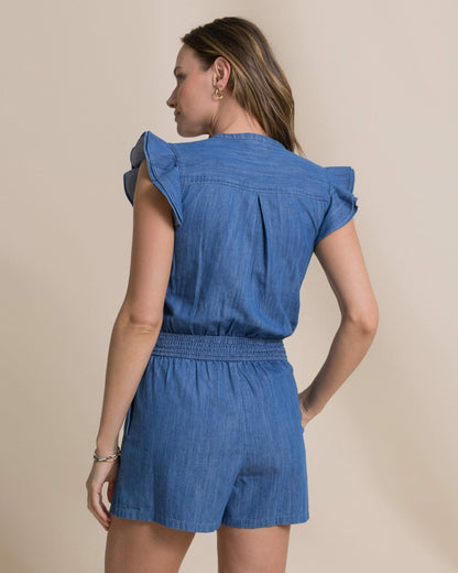 Evalyn Flutter Sleeve Smocked Romper | Southern Tide Women
