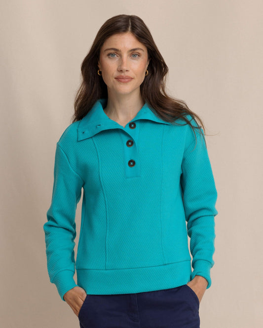 Tonya Button Mock Pullover - Teal | Southern Tide Women|Sale
