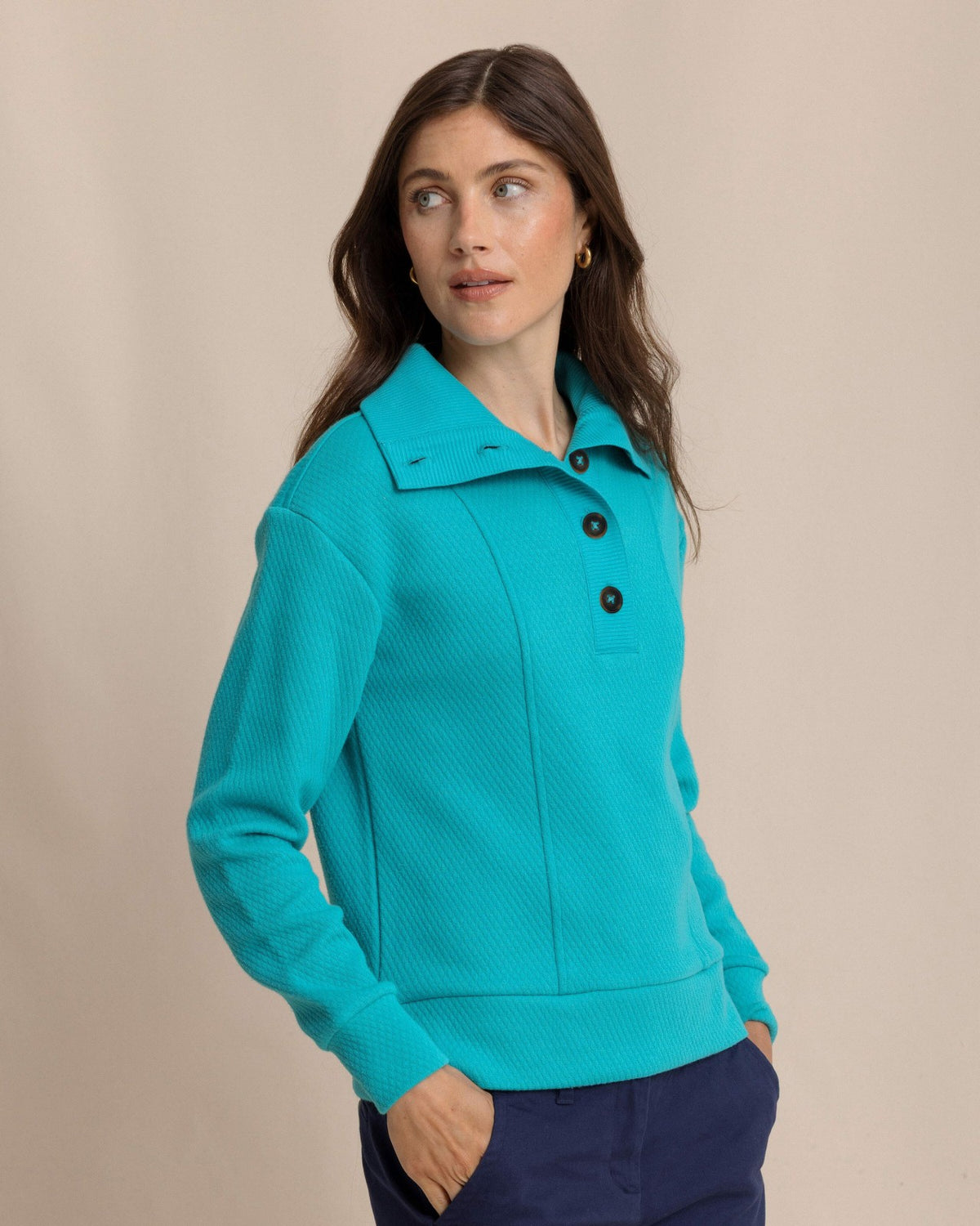 Tonya Button Mock Pullover - Teal | Southern Tide Women|Sale