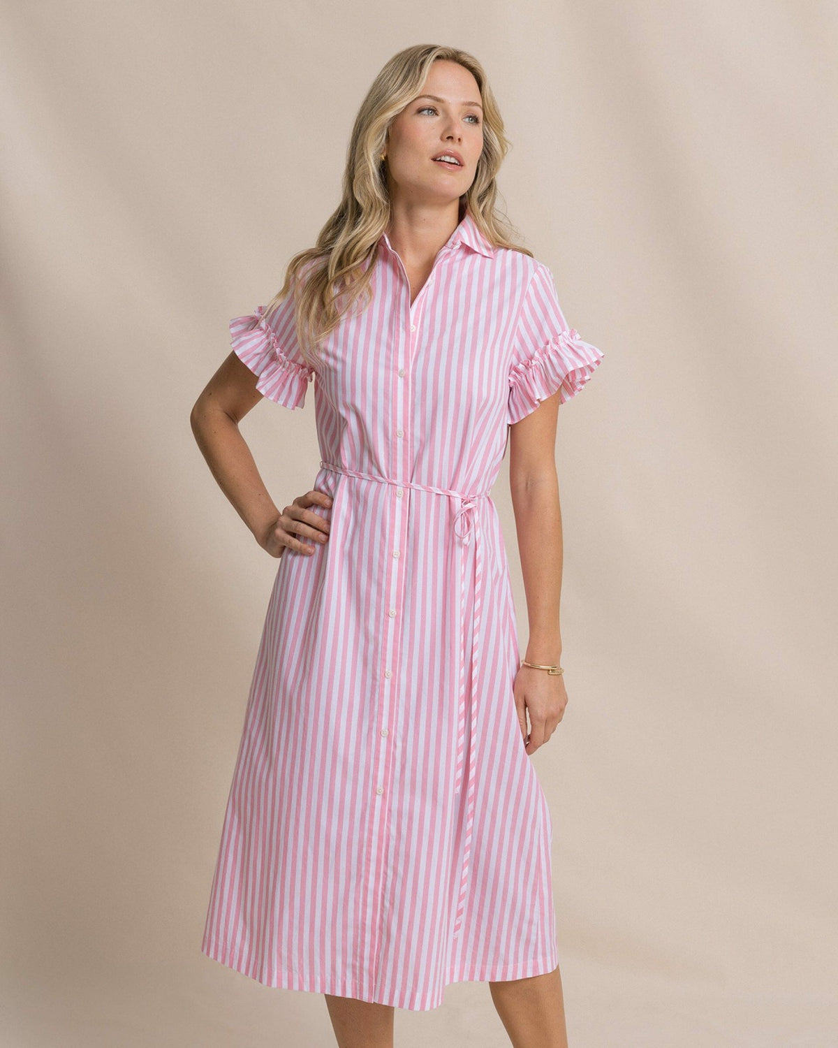 Tyra Striped Ruffle Sleeve Midi Dress | Southern Tide Women|Sale