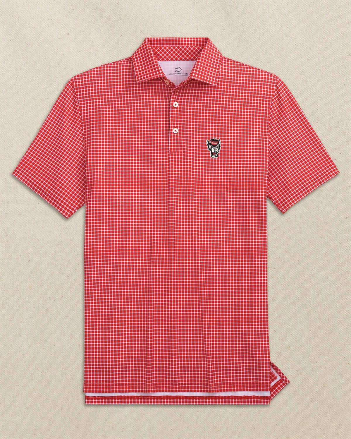 NC State Wolf Head Driver Dunes Edge Plaid Polo | Southern Tide Collegiate