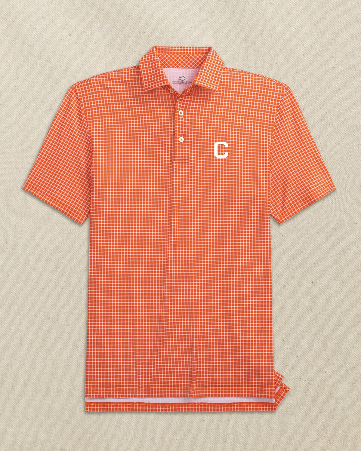 Clemson Tigers Block C Dunes Edge Plaid Polo | Southern Tide Collegiate