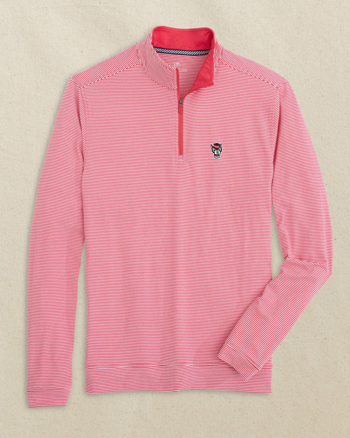 NC State Wolf Head Micro-Stripe Quarter Zip | Southern Tide Collegiate